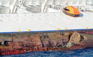 Gashes in the hull of the Costa Concordia, off the west coast of Italy, on January 14, 2012. (Reuters/Stringer)