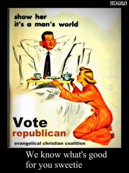 Hump Day humor Vintage ad woman serving man Vote Republican