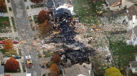 AFTER: Aerial view of south side Indy homes after explosion. (AP Photo/The Indianapolis Star, Matt Kryger)