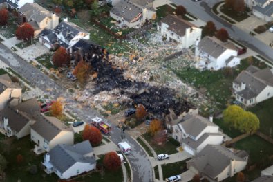 AFTER. Aerial view of south side Indy homes after destroyed by explosion. (AP Photo/The Indianapolis Star, Matt Kryger)