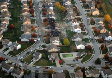 AFTER: Aerial shot of Indy homes after explosion. News chopper. AP Photo/The Indianapolis Star, Matt Kryger)