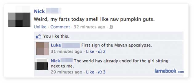 Funny Facebook post fart made the world end